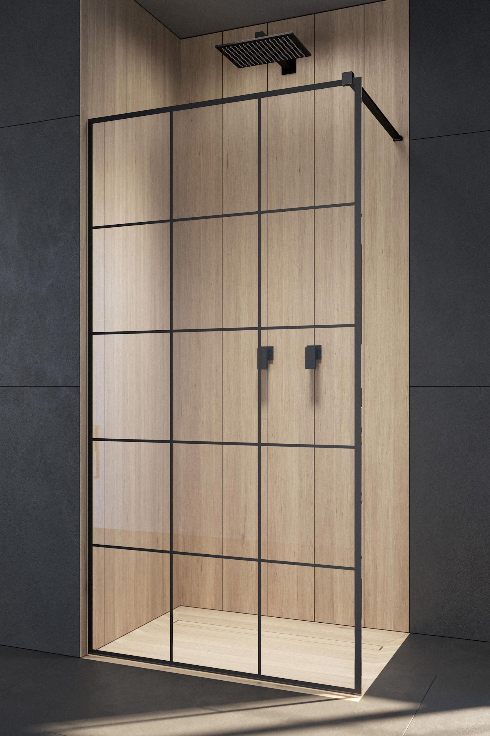 Radaway Modo X Black II Factory ścianka prysznicowa 105 cm wolnostojąca czarny mat/szkło Factory 389305-54-55