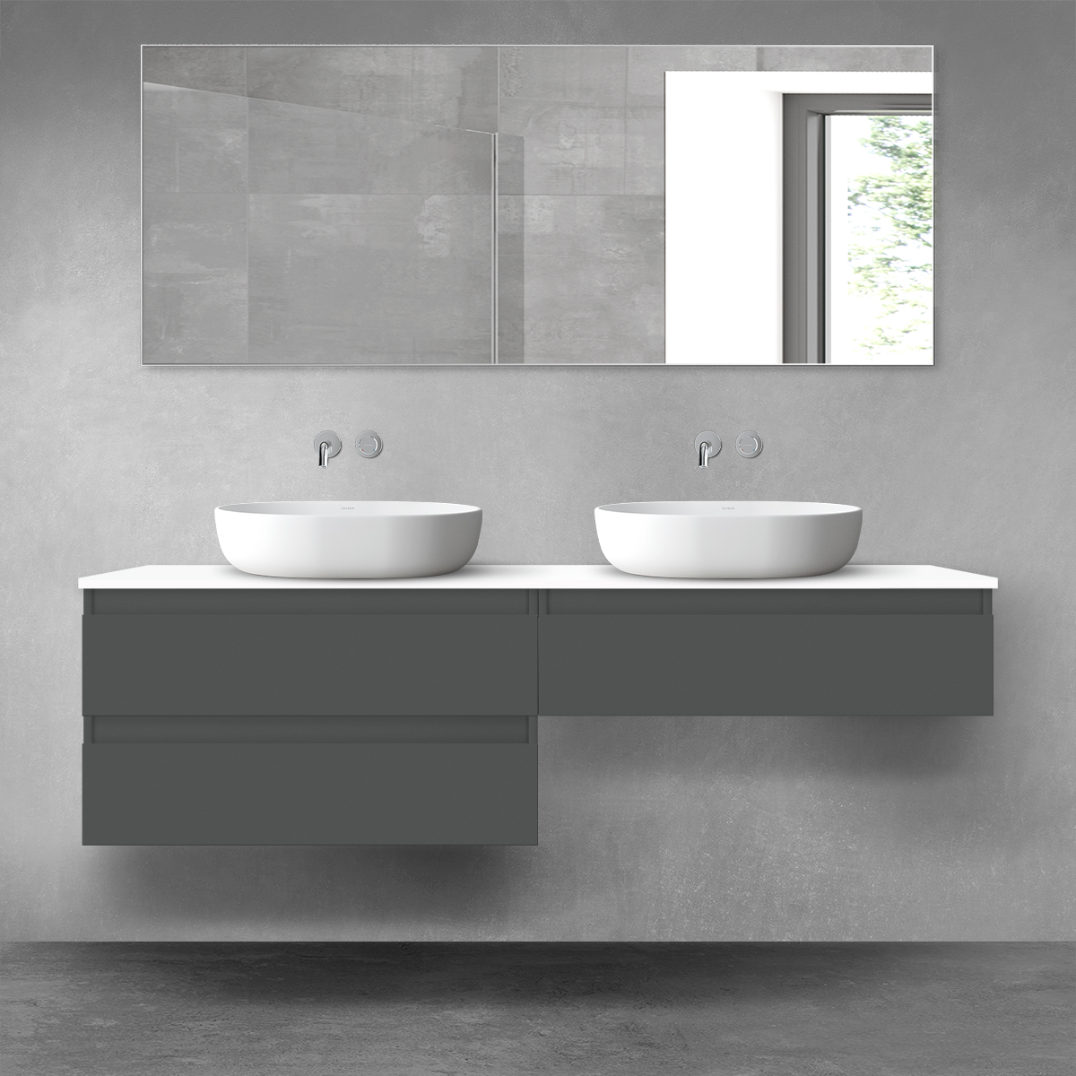 Oltens Vernal zestaw mebli łazienkowych 160 cm z blatem grafit mat/biały połysk 68367400 - Wysyłka w 24h