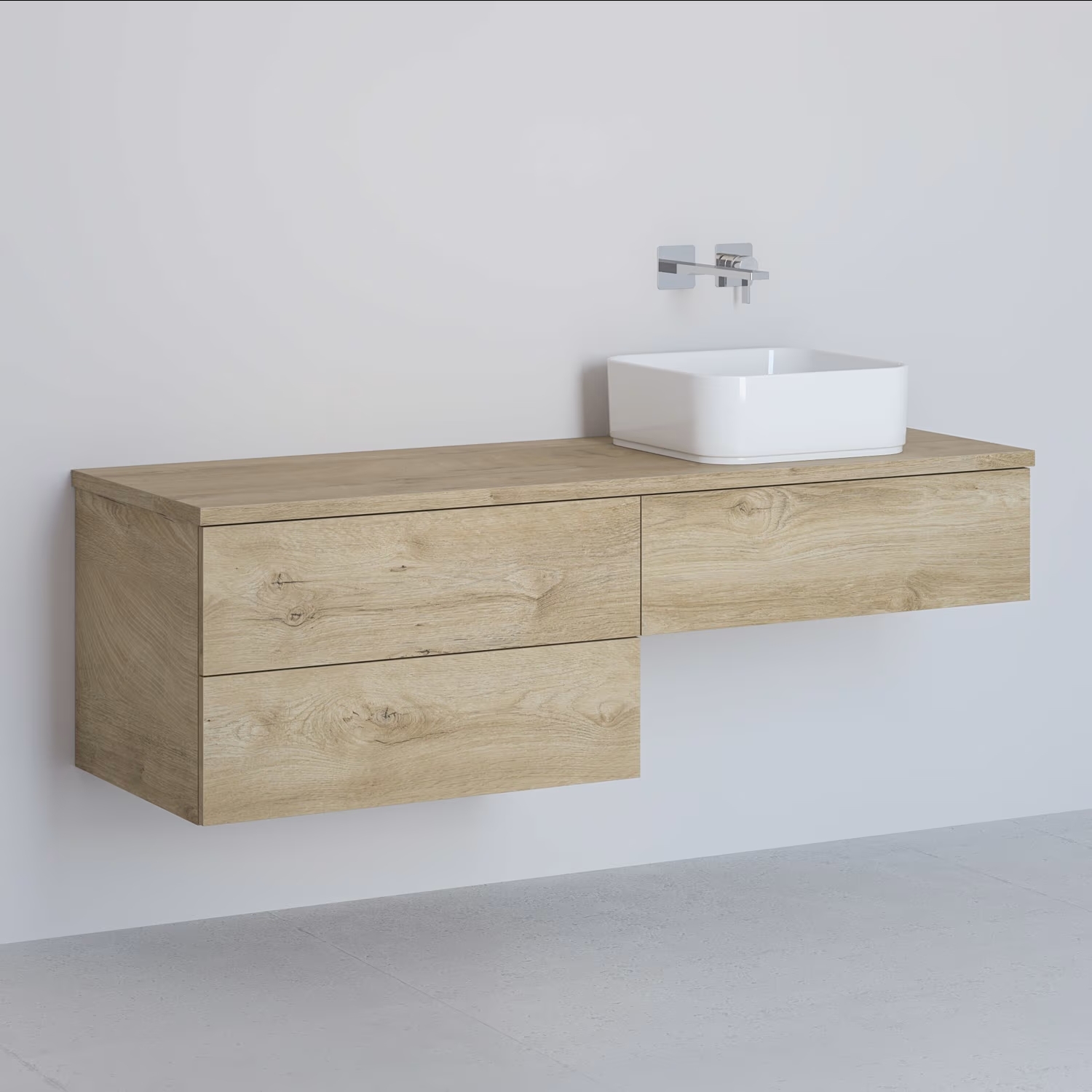 Kronenbach Cube szafka z blatem 141x48,7x44,5 cm podumywalkowa wisząca jasny dąb KBWTKOWTL1413GH