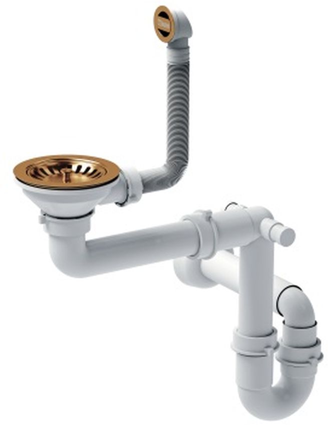 Quadron Save Space odpływ zlewozmywakowy zatyczkowy 3 1/2" z syfonem 1-komorowy PVD miedziany bez logo M1SSG6A
