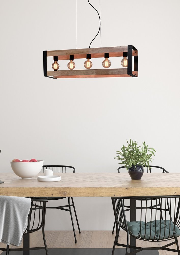 Candellux Varna lampa wisząca 5x40W czarno/drewniana 35-79282