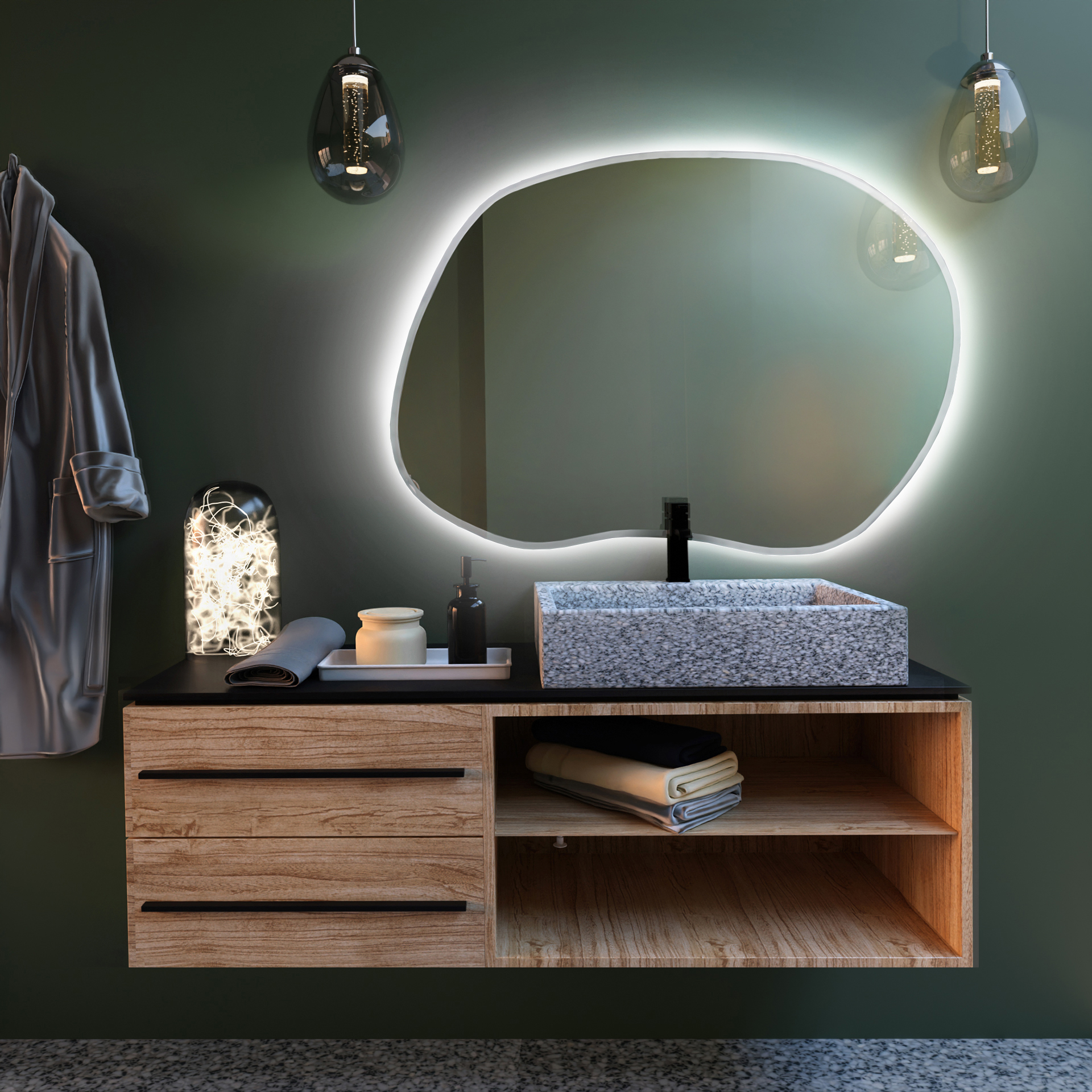 Baltica Design Bright Stain II lustro 70x50 cm białe barwa światła zimna z matą grzewczą