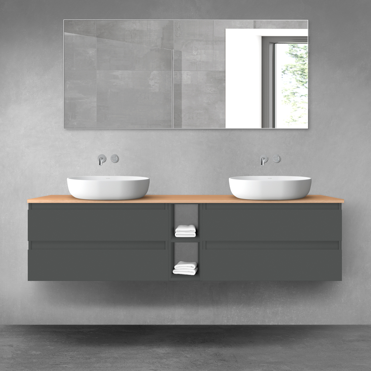 Oltens Vernal zestaw mebli łazienkowych 180 cm z blatem grafit mat/dąb 68630400 - Wysyłka w 24h