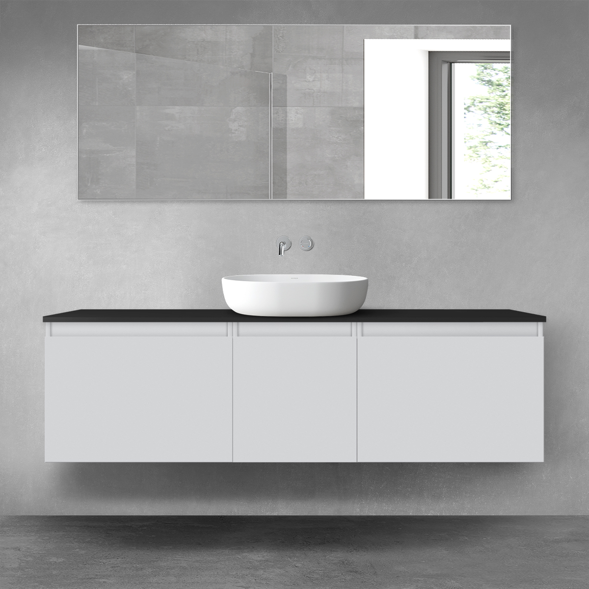 Oltens Vernal zestaw mebli łazienkowych 160 cm z blatem szary mat/czarny mat 68422700 - Wysyłka w 24h