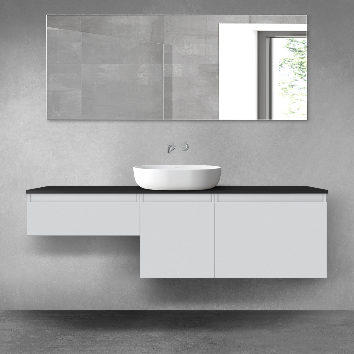 Oltens Vernal zestaw mebli łazienkowych 160 cm z blatem szary mat/czarny mat 68433700 - Wysyłka w 24h