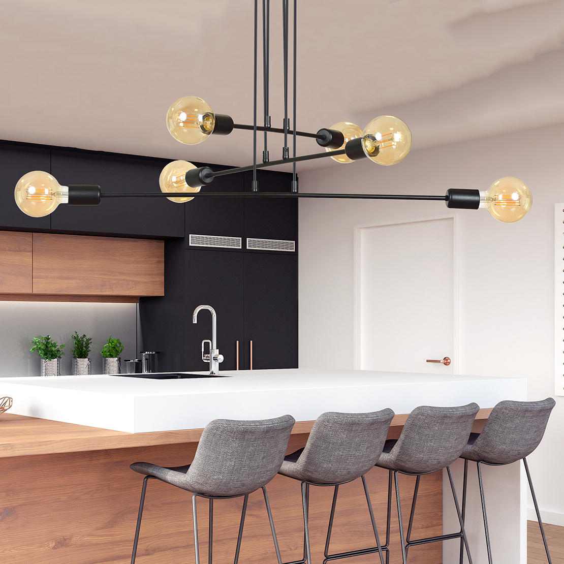 Emibig Multipo lampa wisząca 6x15 W czarna 696/6
