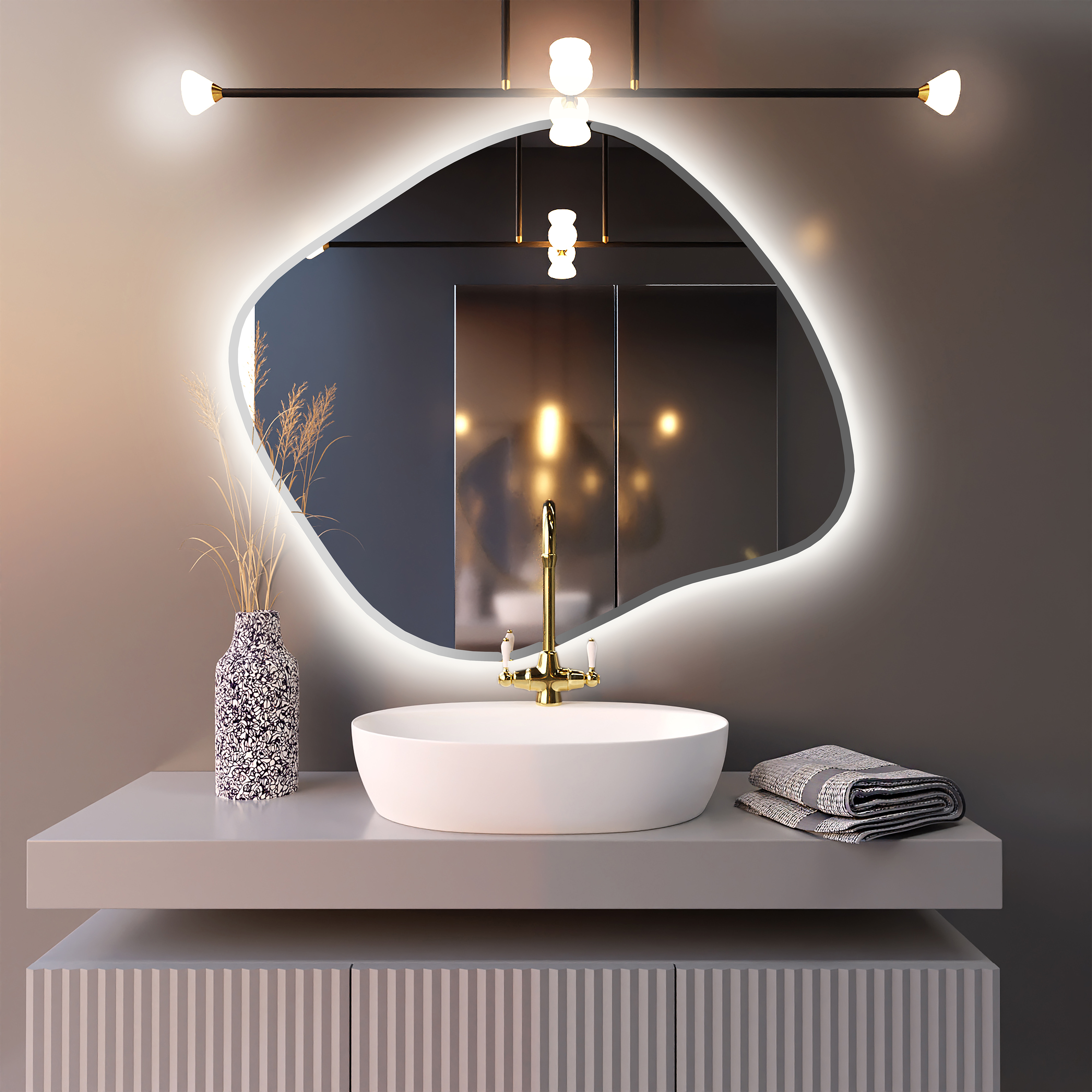 Baltica Design Bright Stain III lustro 90x77 cm srebrne barwa światła zimna z włącznikiem bezdotykowym
