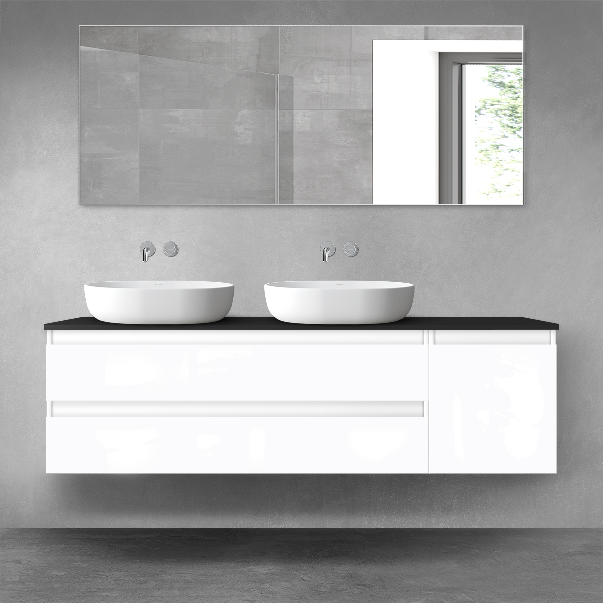 Oltens Vernal zestaw mebli łazienkowych 160 cm z blatem biały połysk/czarny mat 68482000 - Wysyłka w 24h