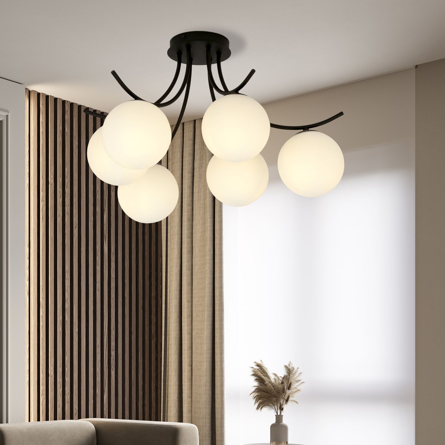 Emibig Boston lampa podsufitowa 6x10 W czarna-opal 1109/6