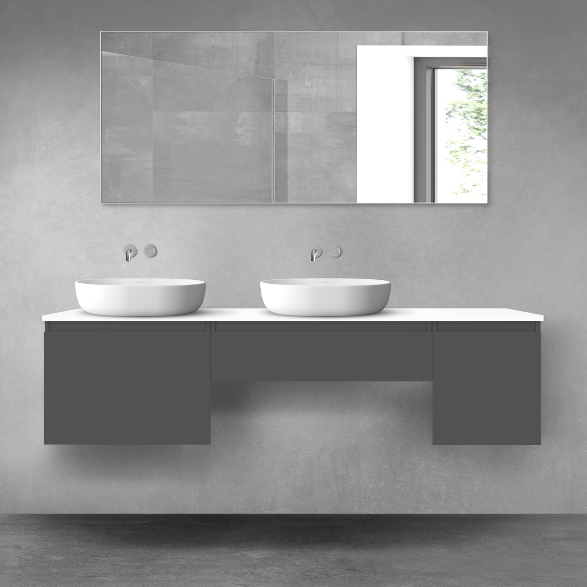 Oltens Vernal zestaw mebli łazienkowych 180 cm z blatem grafit mat/biały połysk 68536400