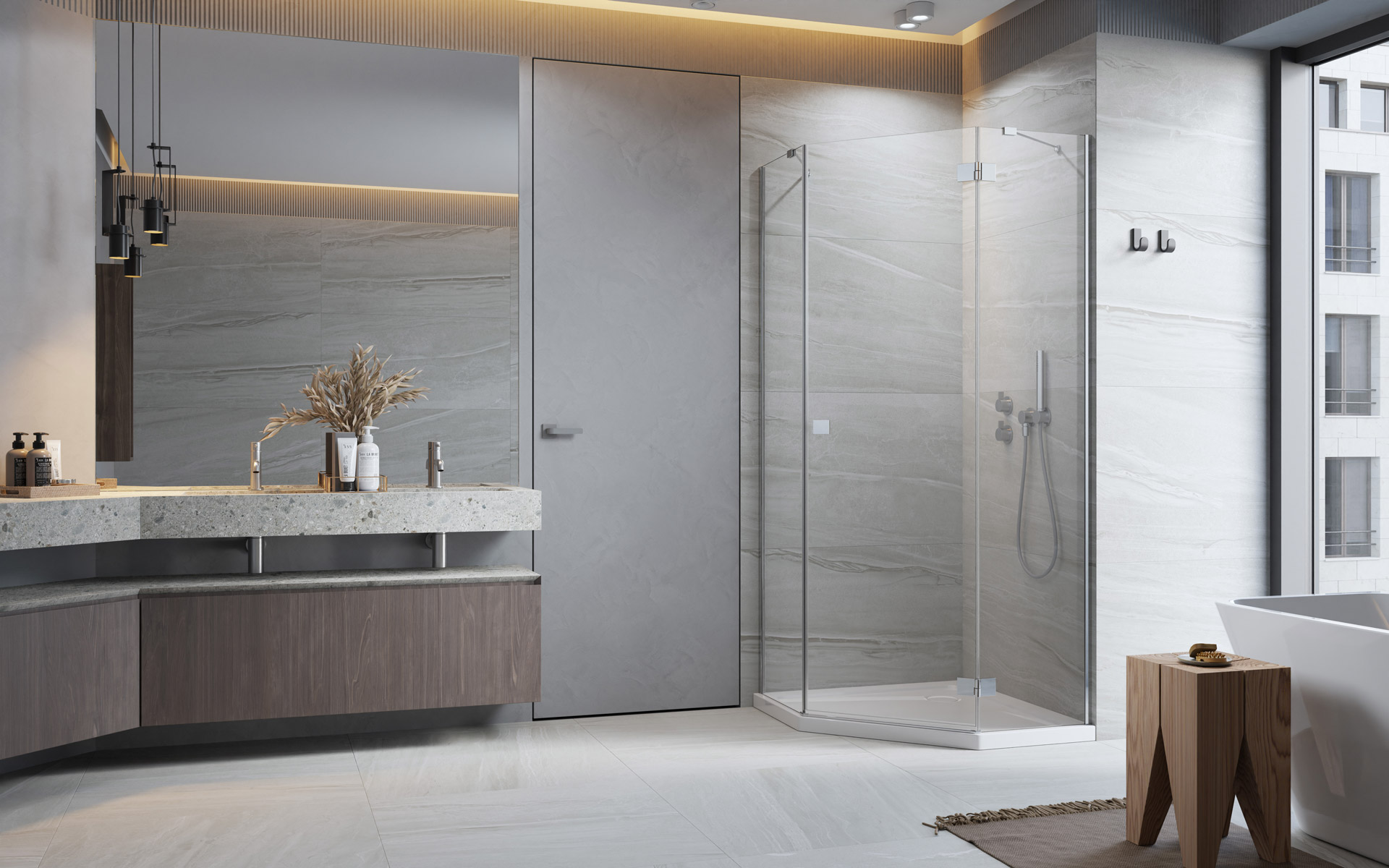Radaway Essenza New PTJ komplet 2 ścianek prysznicowych do kabiny 80x100 cm szkło przezroczyste 1385054-01-01