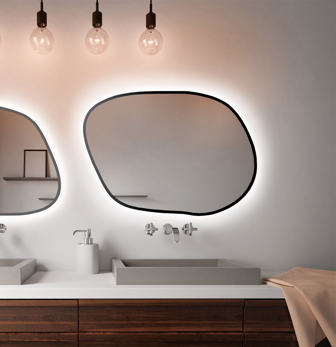 Baltica Design Bright Stain IV lustro 70x50 cm czarne barwa światła zimna z włącznikiem bezdotykowym