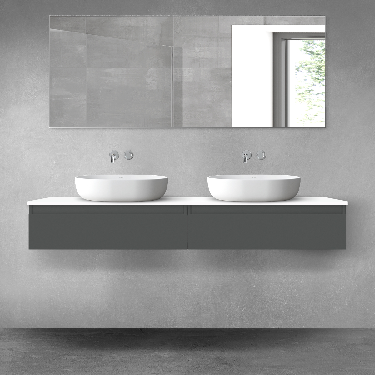 Oltens Vernal zestaw mebli łazienkowych 160 cm z blatem grafit mat/biały połysk 68375400 - Wysyłka w 24h