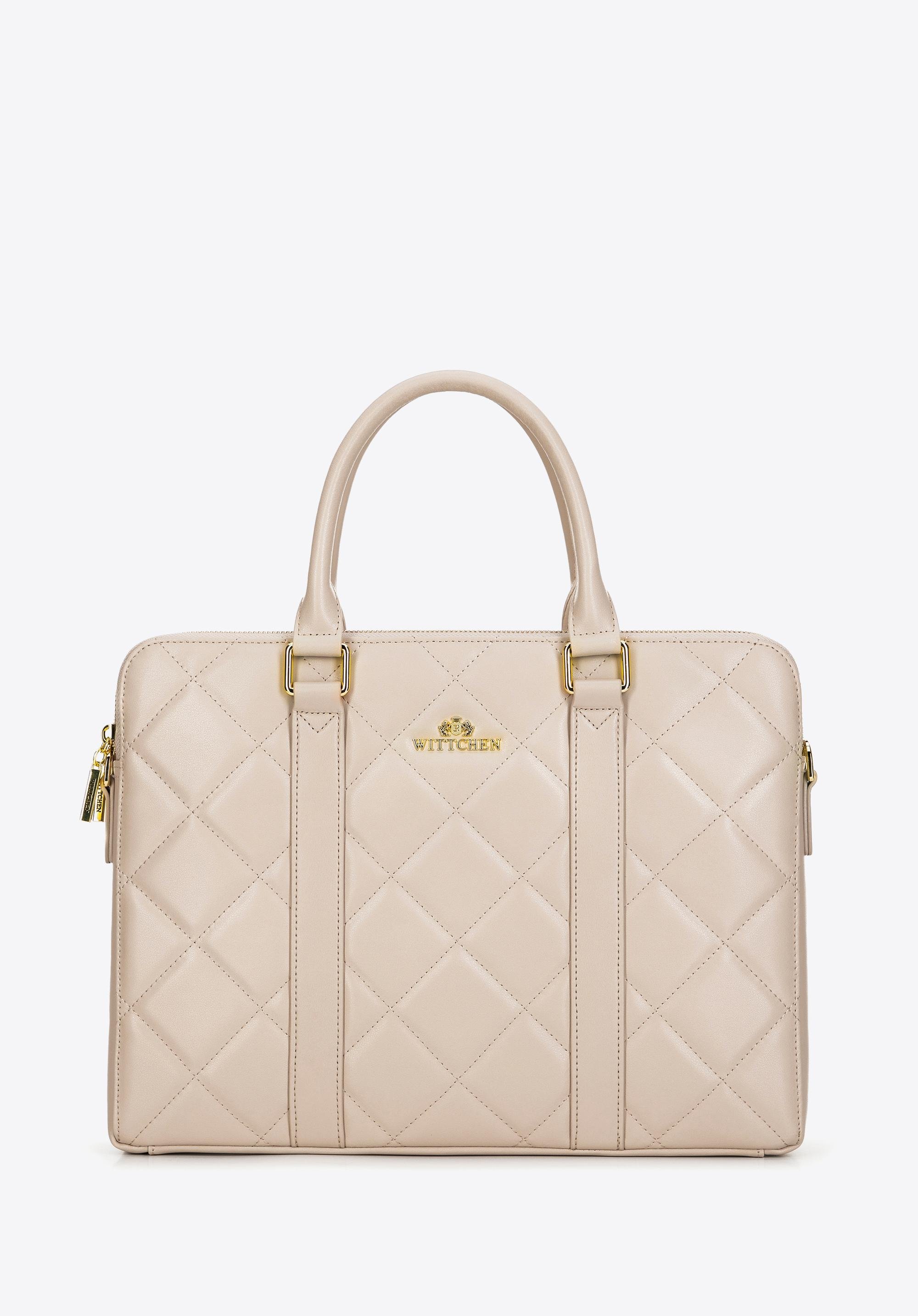 Damska torba na laptopa 15,6'' skórzana w pikowanie beżowa