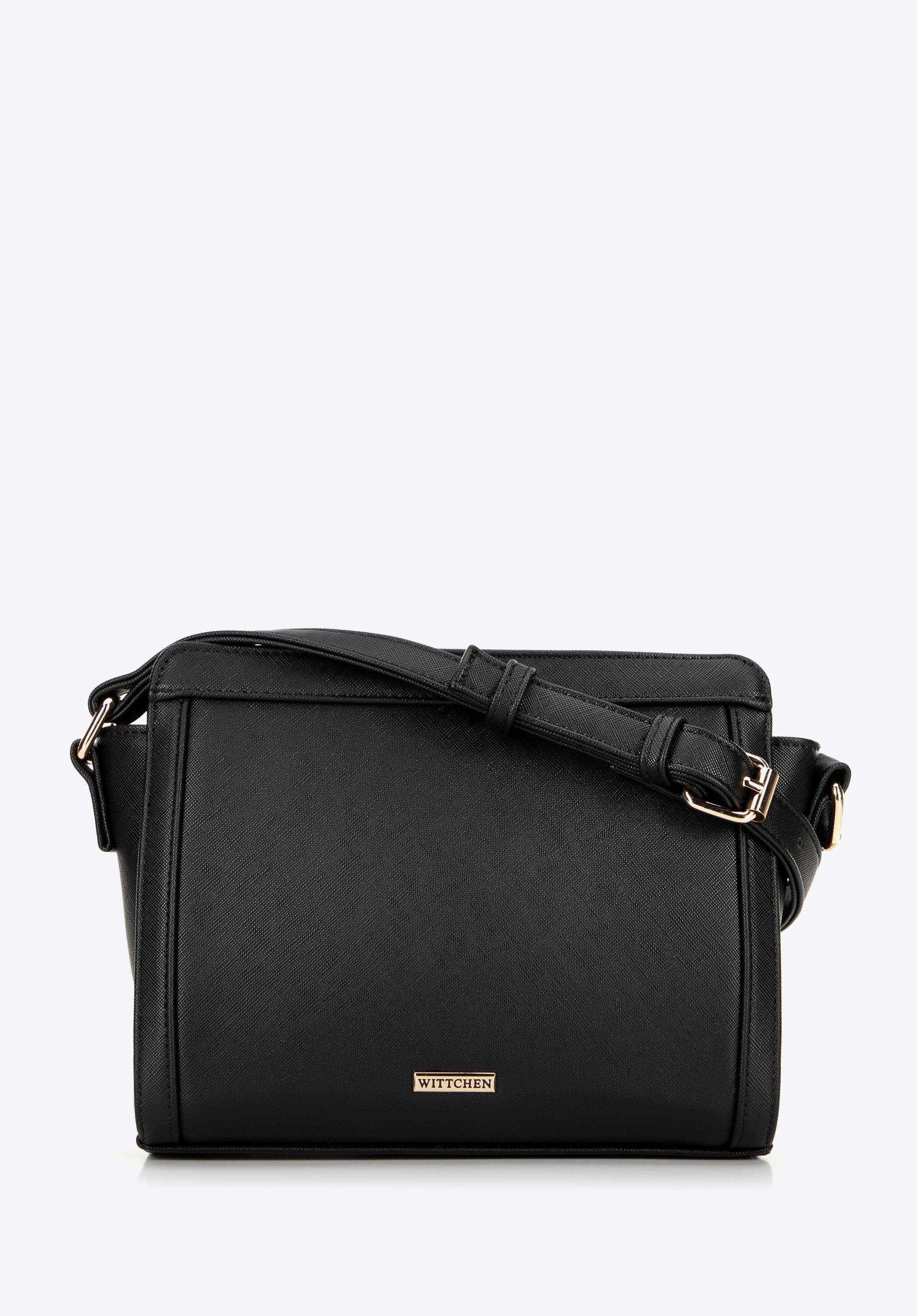 Damska torebka crossbody saffiano czarna ze złotym logo