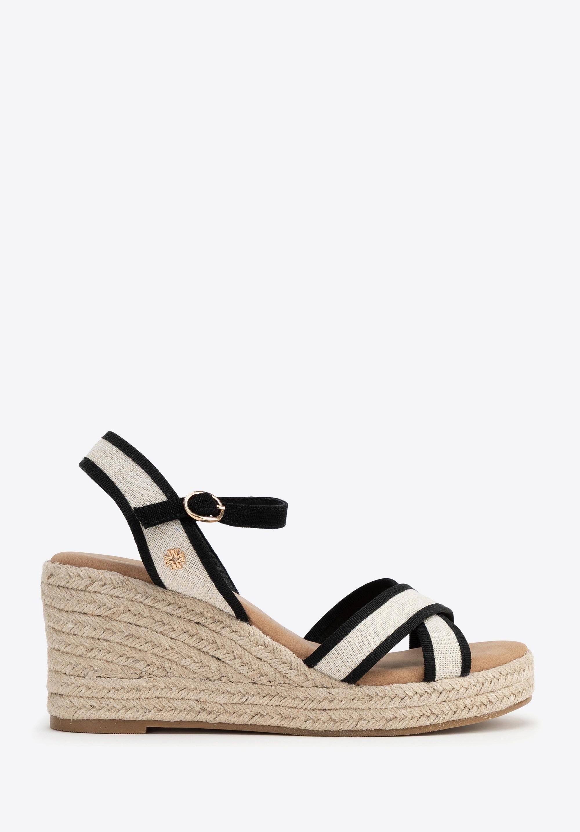 Damskie espadryle na koturnie beżowo - czarne