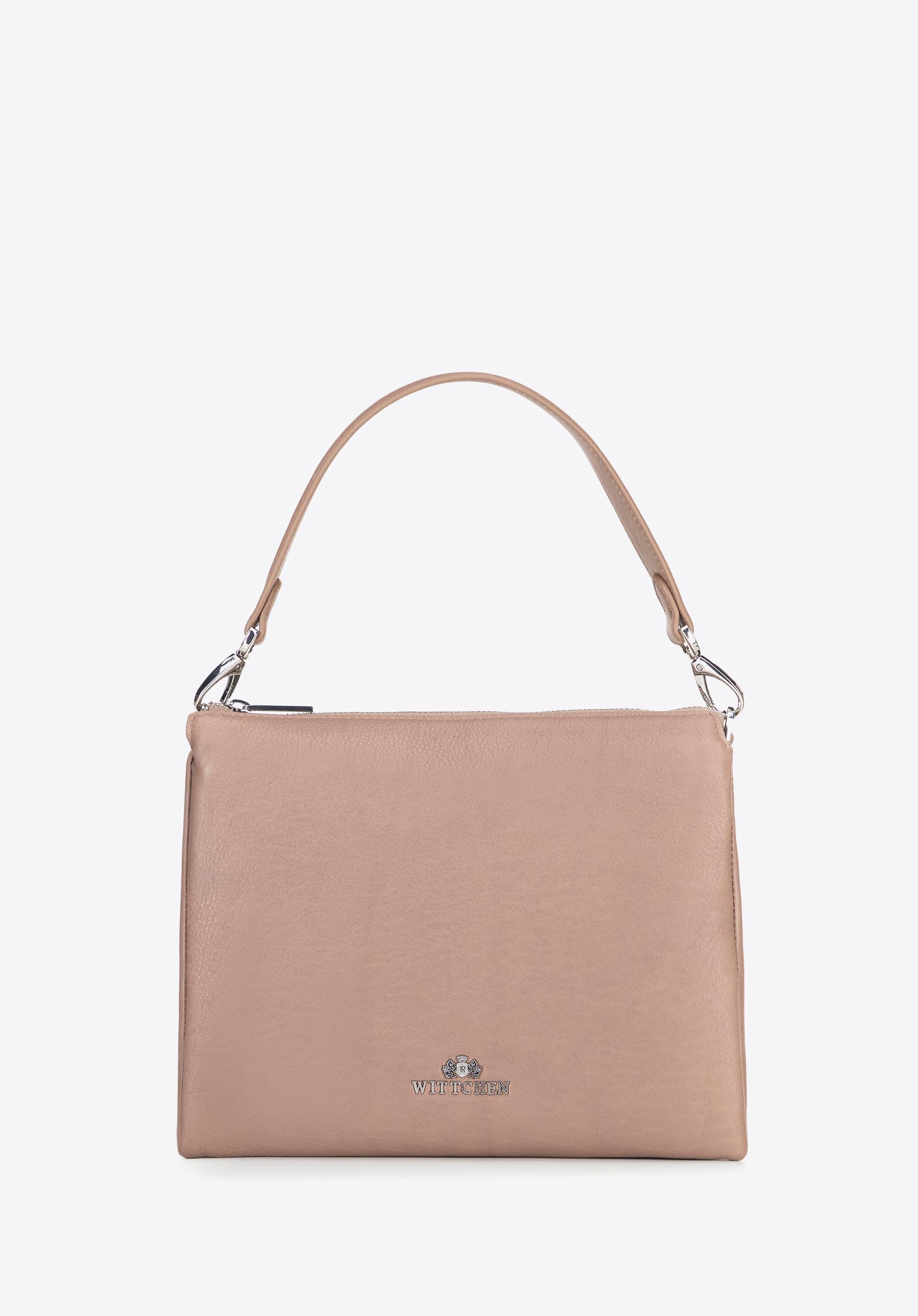 Damska crossbody trójkomorowa ze skóry beżowa