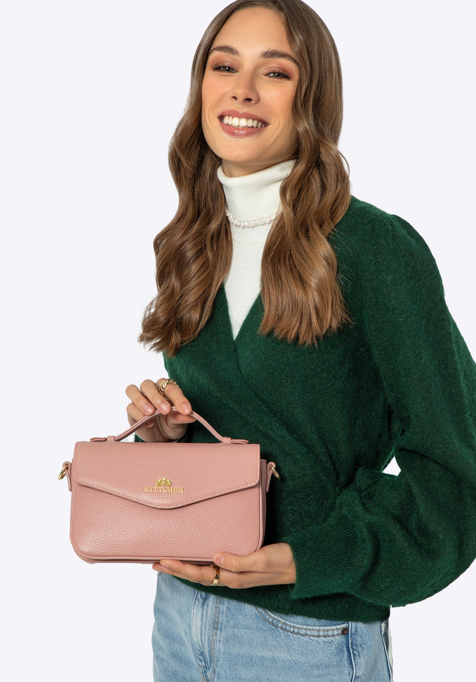 Torebka damska crossbody ze skóry groszkowej różowa