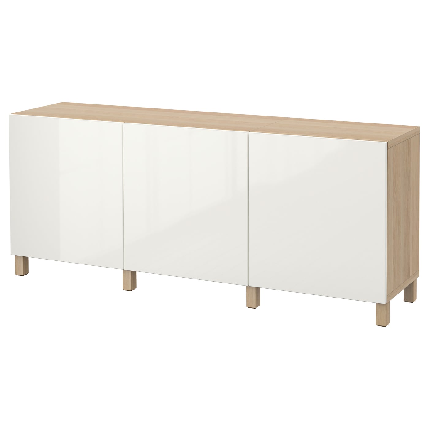 IKEA BESTÅ kombinacja z drzwiami, imitacja dębu bejcowanego na biało/Selsviken/Stubbarp połysk/biel, 180x42x74 cm