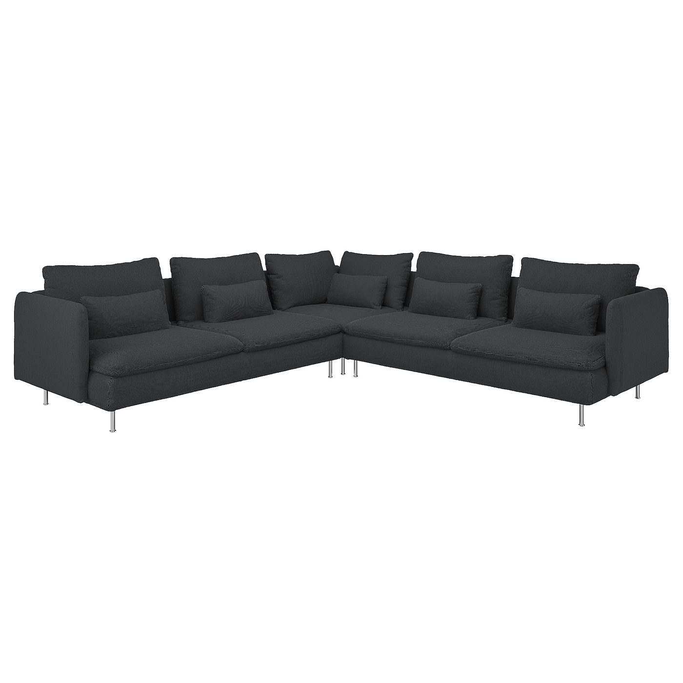 IKEA SÖDERHAMN sofa narożna, 6-osobowa, Fridtuna ciemnoszary, Wysokość z poduchami oparcia: 83 cm