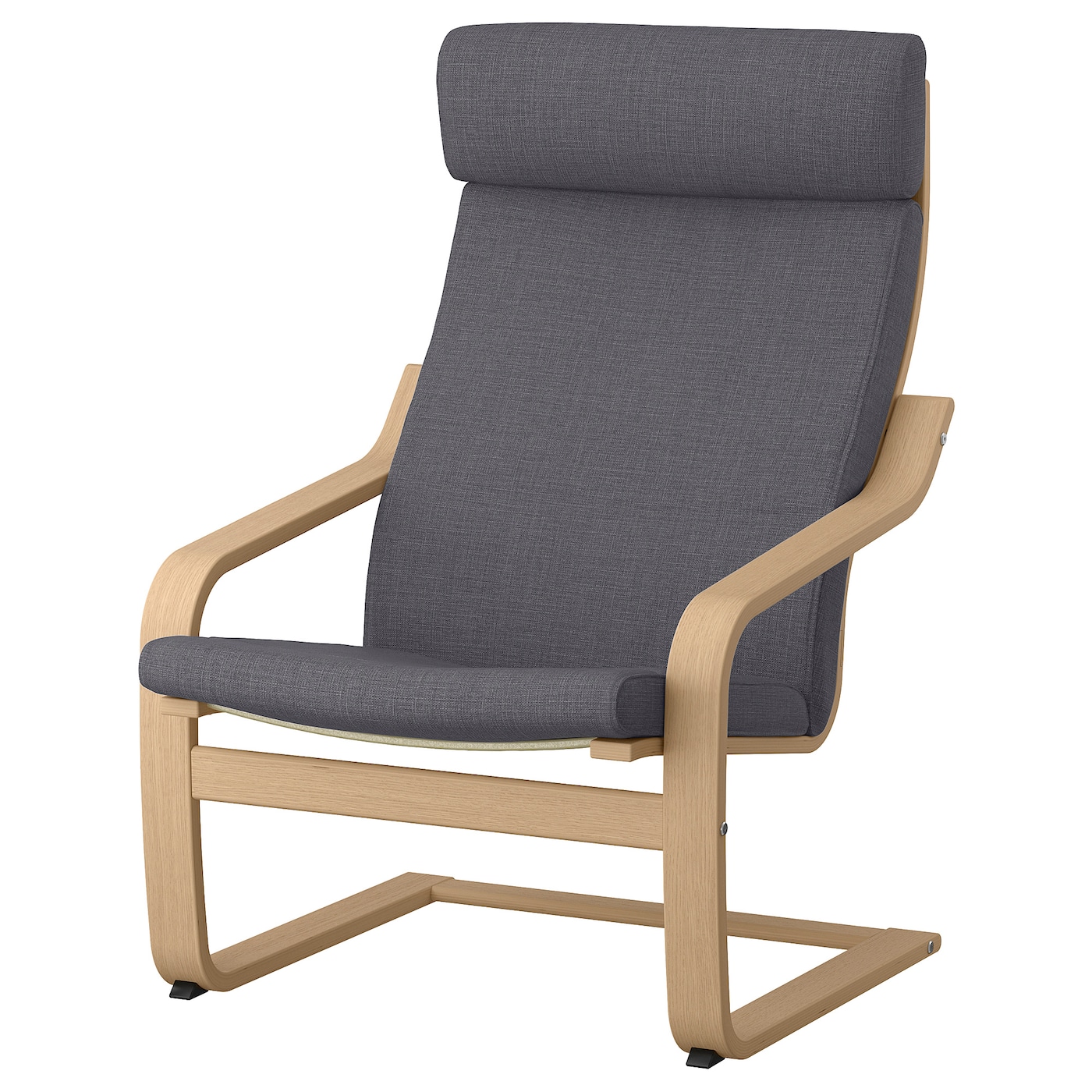 IKEA POÄNG fotel, okleina dębowa bejcowana na biało/Skiftebo ciemnoszary, Szerokość: 68 cm