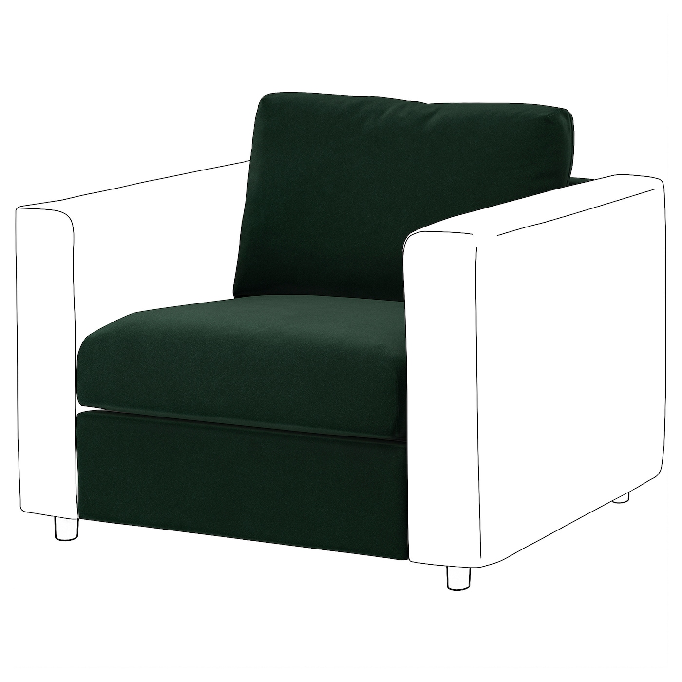 IKEA VIMLE sekcja 1-osobowa, Djuparp ciemnozielony, Wysokość z poduchami oparcia: 80 cm