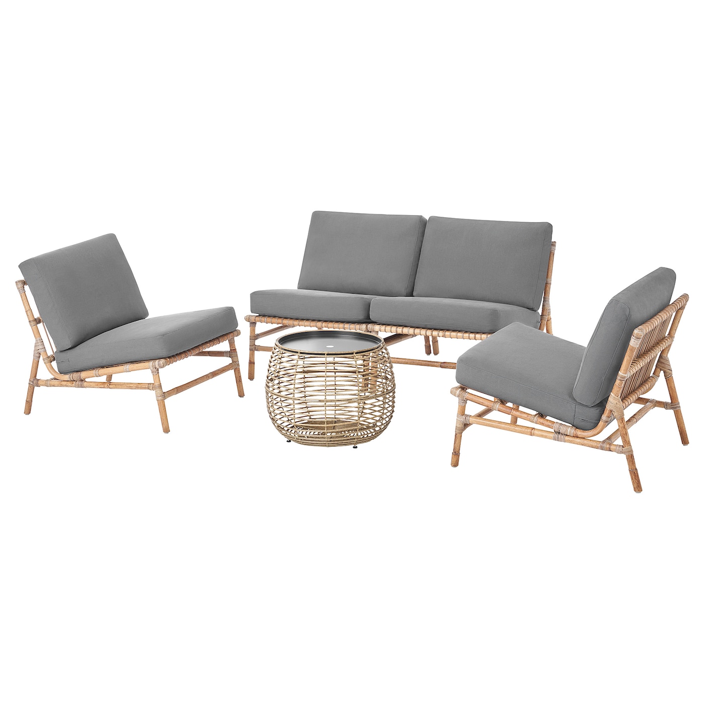 IKEA TVARÖ komplet dla 4 osób, na zewnątrz, brązowy/Frösön/Duvholmen ciemnoszary, Szerokość sofy: 133 cm