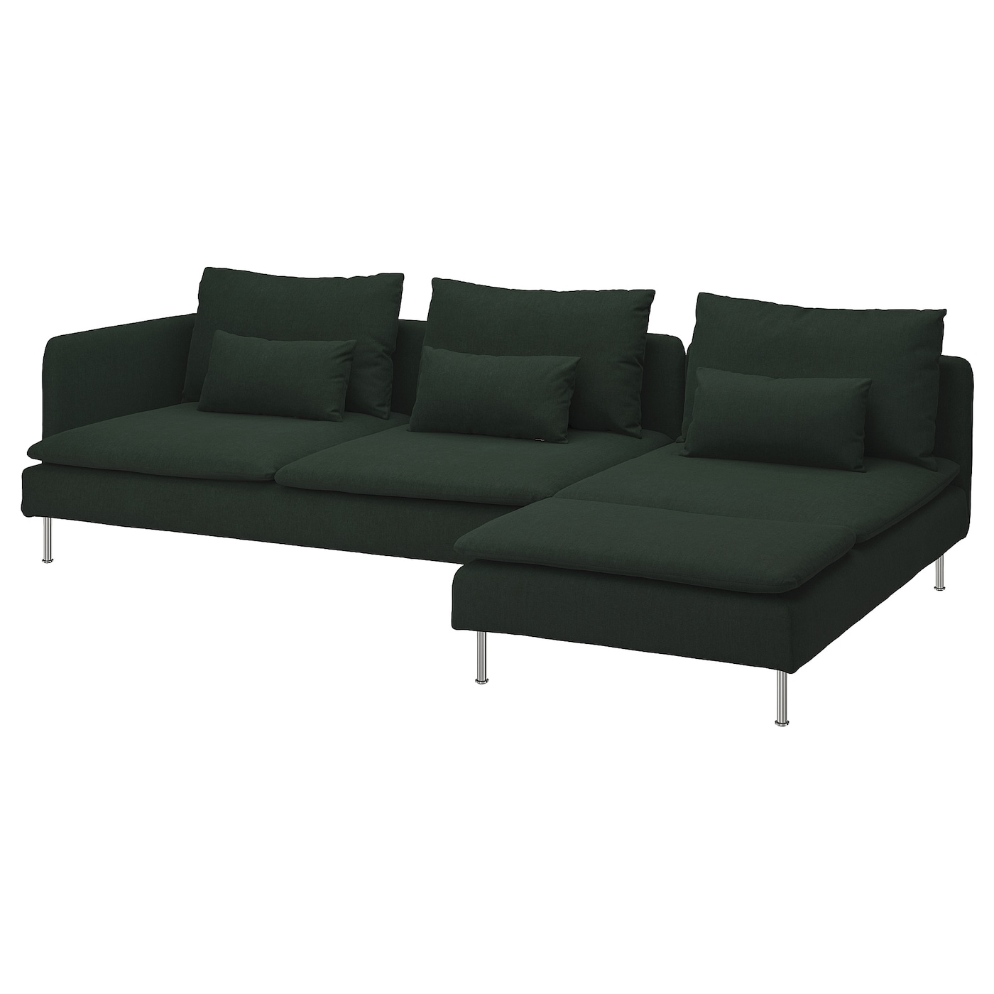 IKEA SÖDERHAMN sofa 4-osobowa z szezlongiem, z otwartym końcem/Tallmyra ciemnozielony, Szerokość: 291 cm