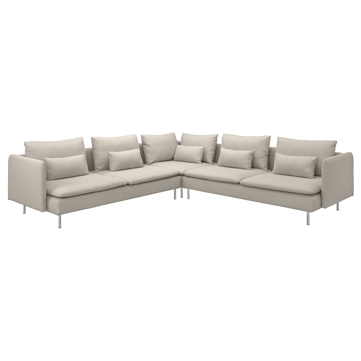 IKEA SÖDERHAMN sofa narożna, 6-osobowa, Fridtuna jasnobeżowy, Wysokość z poduchami oparcia: 83 cm