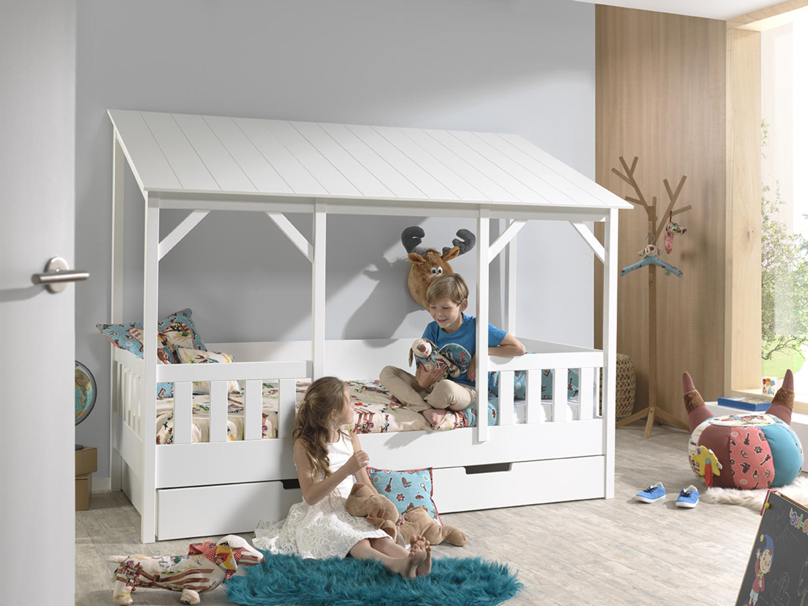 Łóżko dziecięce w kształcie domku dla dwojga dzieci House - white