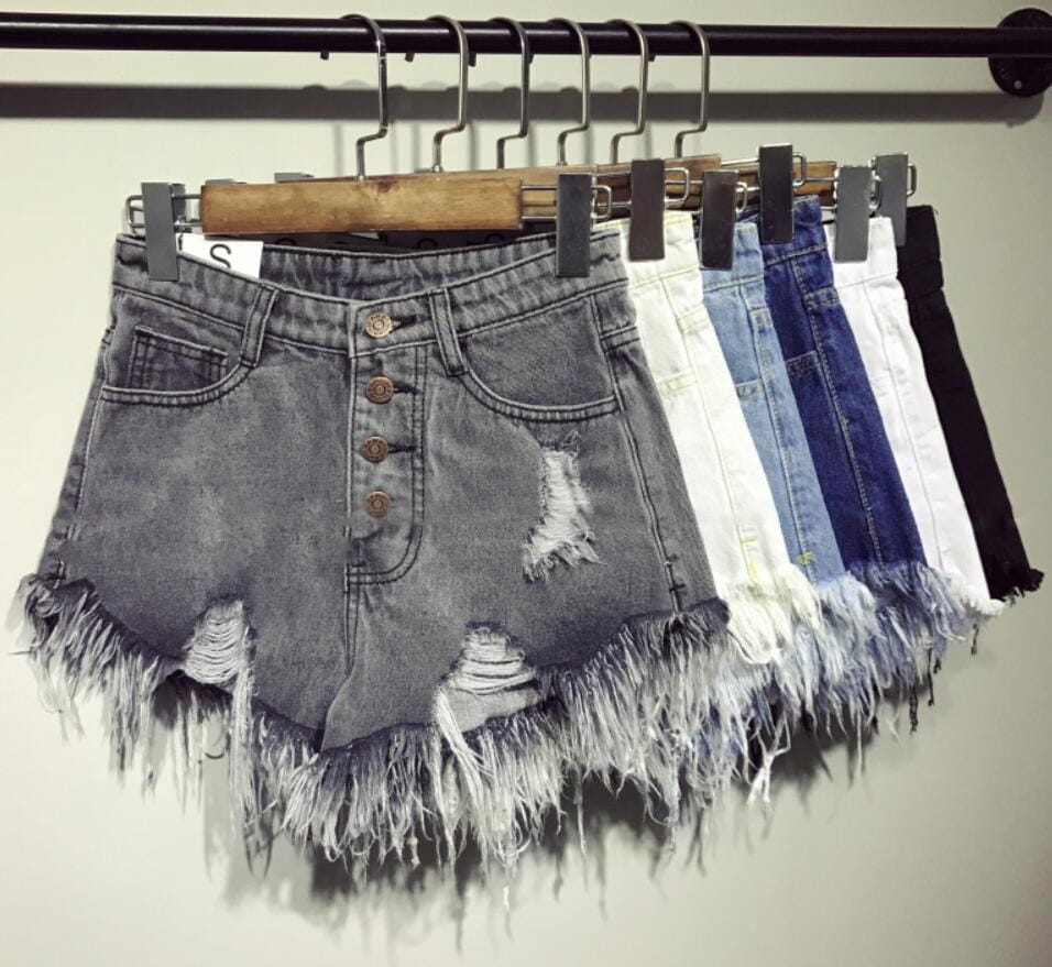 Szorty jeans z wysokim stanem poszarpane H30