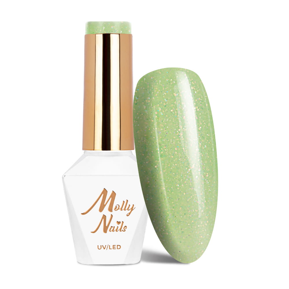 Lakier hybrydowy Molly Nails Green Party Glitter Green HEMA/Di-HEMA Free 8g Nr 81