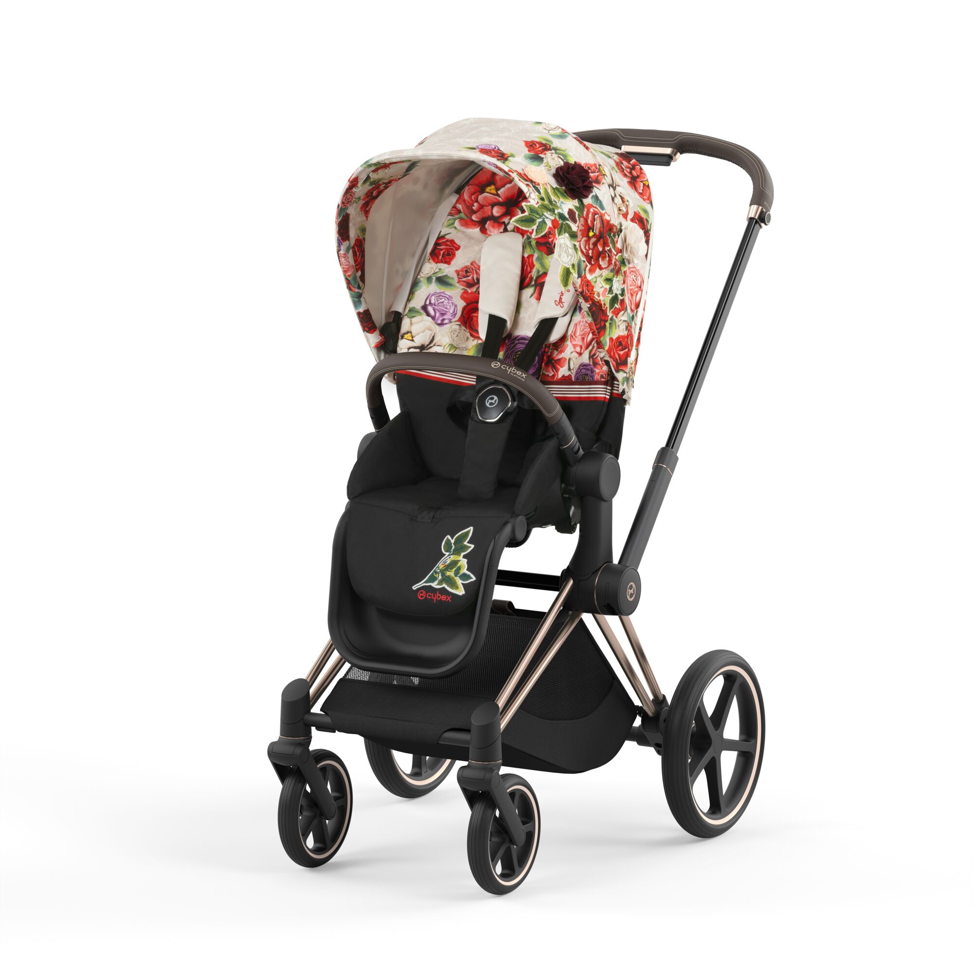Cybex Priam 4.0 Fashion Collection - wózek spacerowy -Spring Blossom Light-Chrome z czarną rączką