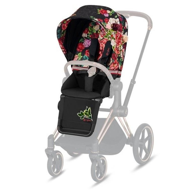 Cybex, Priam 2.0 Fashion Collection - wózek spacerowy -Spring Blossom Dark-Chrome z czarną rączką