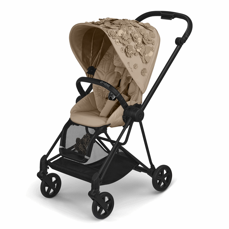 Cybex, Mios 2.0 - wózek spacerowy klasy Premium-Simply Flowers Nude Beige-Chrome z brązową rączką