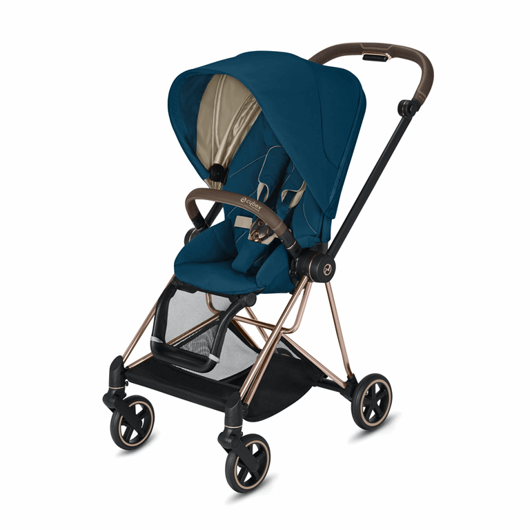 Cybex, Mios 2.0 - wózek spacerowy klasy Premium-Mountain Blue-Chrome z brązową rączką