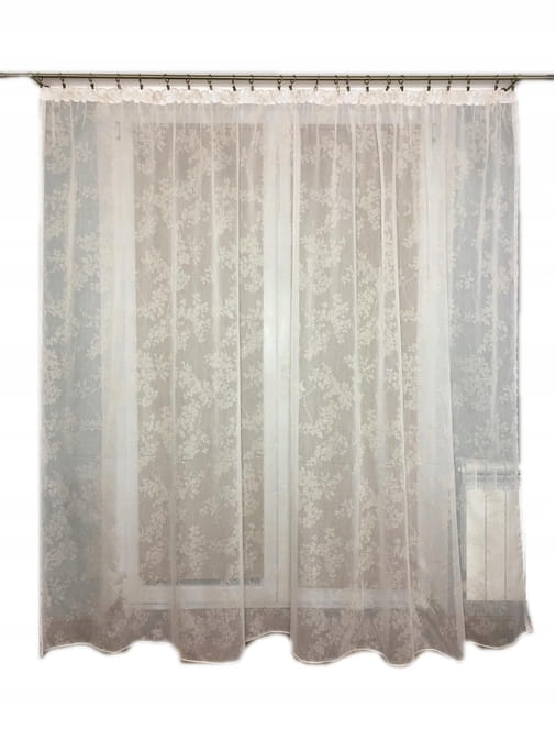 Firana gotowa Liście 225x350cm kremowa z ołowianką