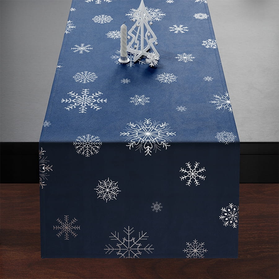 ŚNIEŻKI Bieżnik VELVET 40x140cm granatowy z srebrnym zdobieniem -