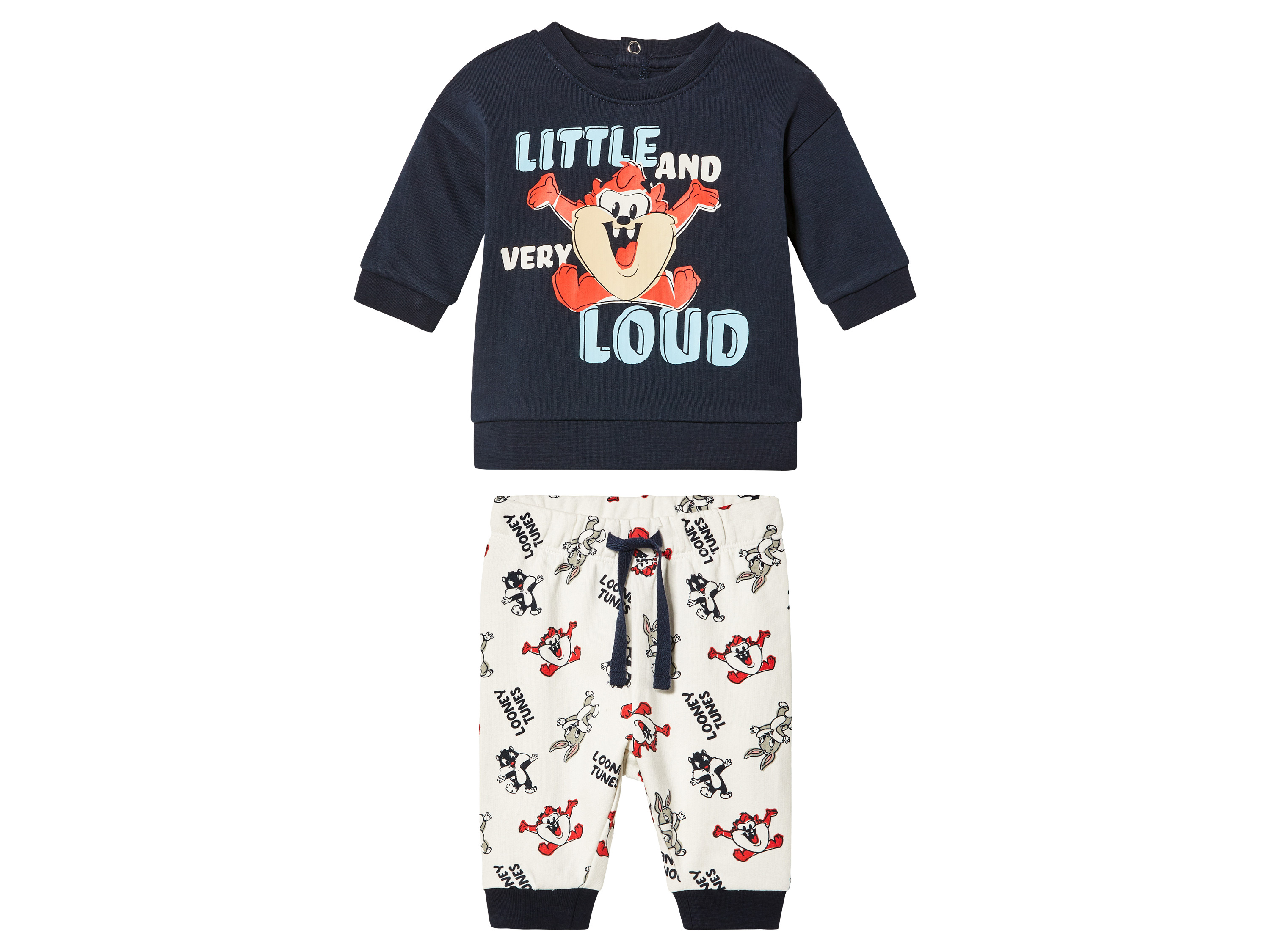 Dres niemowlęcy z bawełną, z postaciami Looney Tunes 74/80, Granatowy/biały
