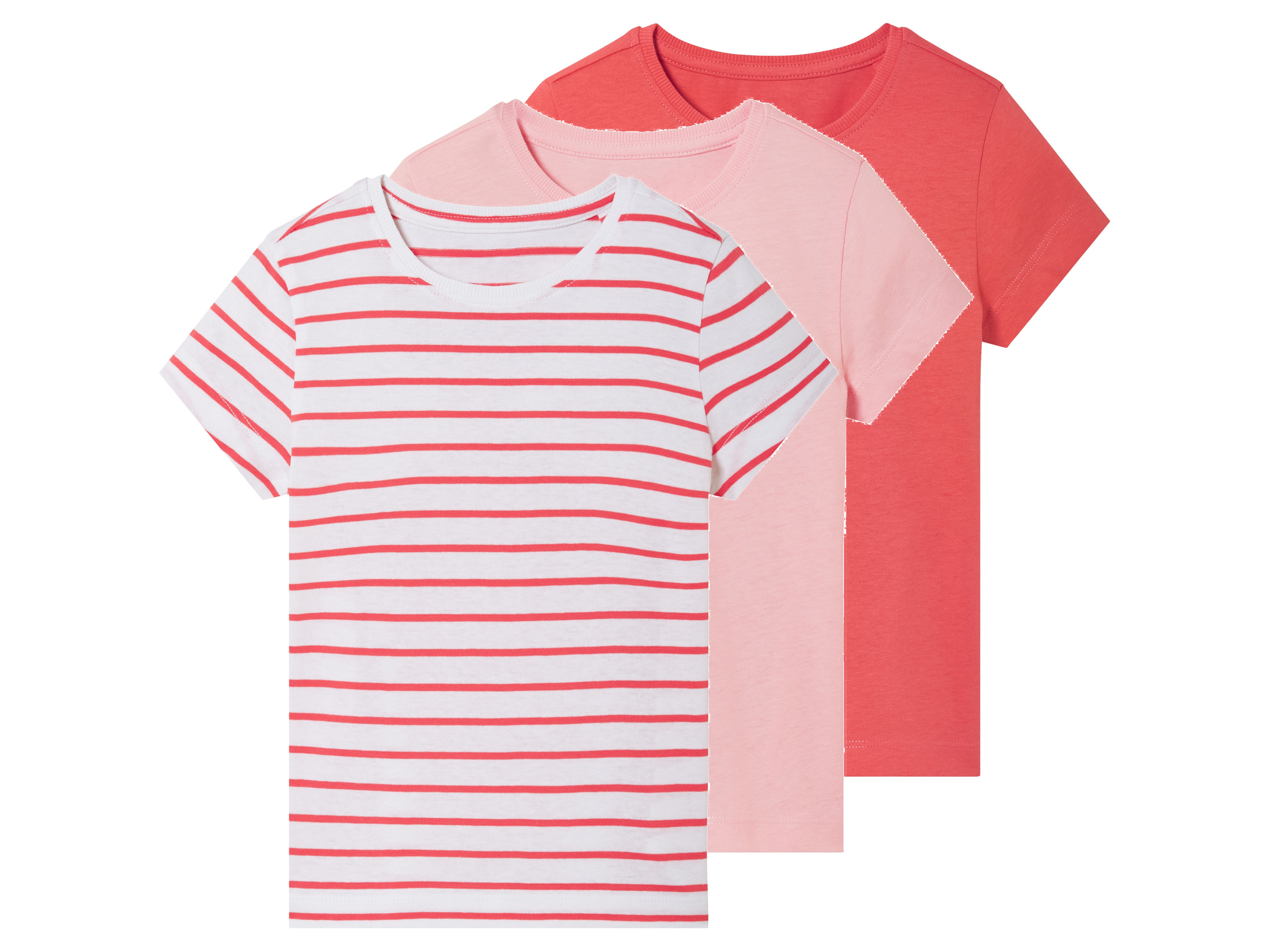 lupilu T-shirty dziecięce z bawełny, 3 sztuki Koralowy/różowy/w paski, 122/128