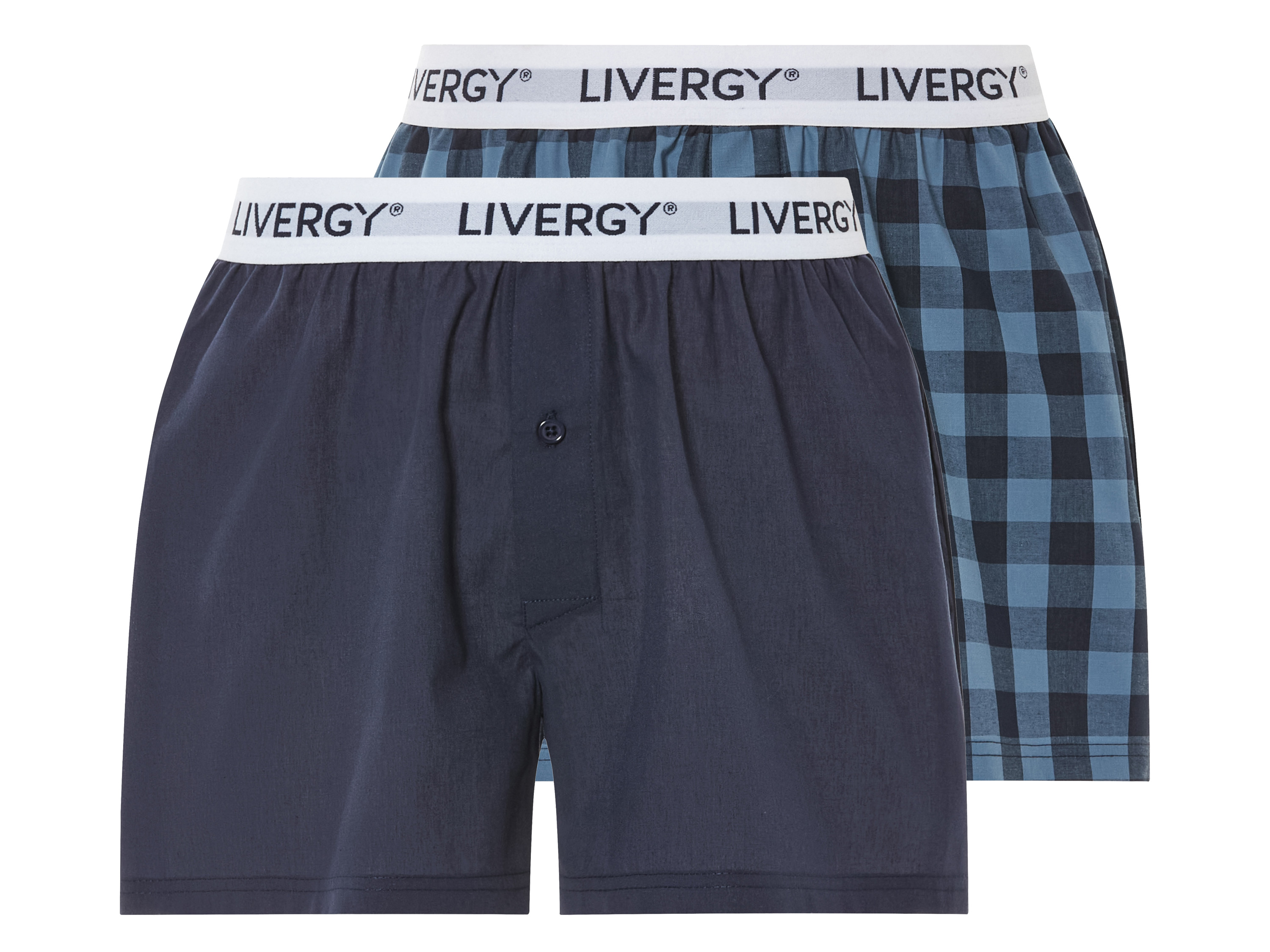 Livergy Bokserki męskie z bawełny, 2 pary 6/L, w kratkę/niebieski