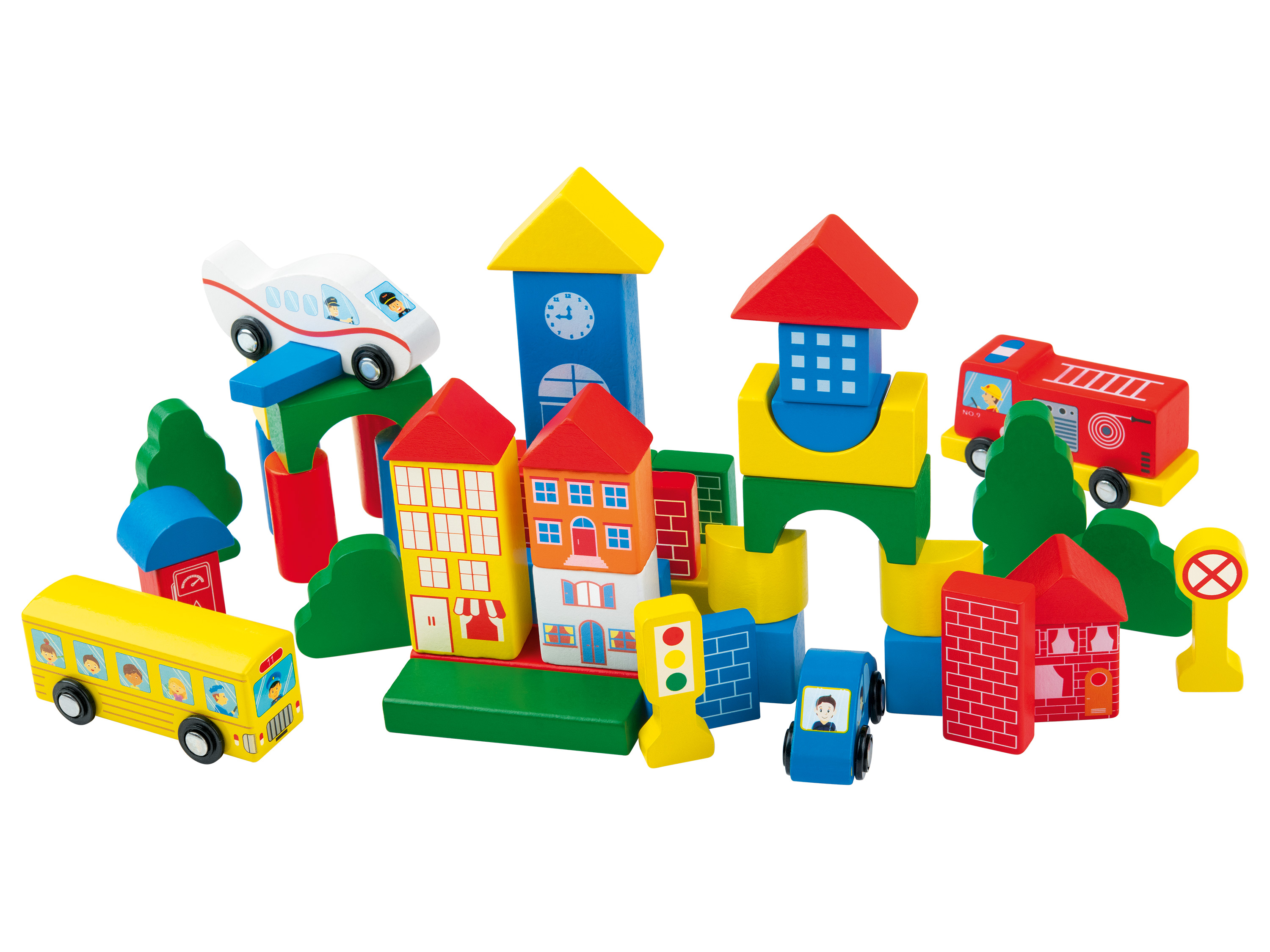 Playtive Zestaw klocków konstrukcyjnych, z drewna Klocki miasto