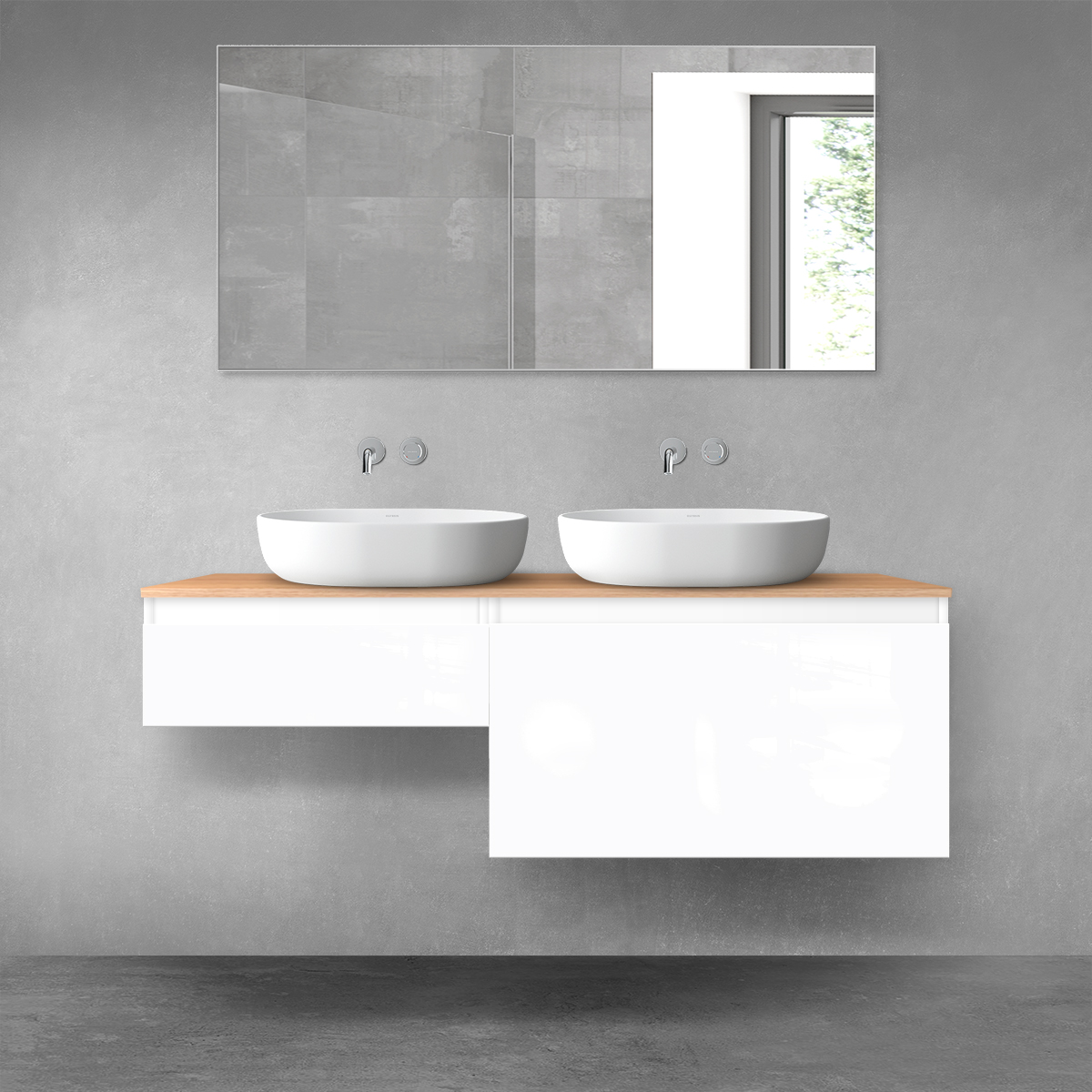 Darmowa Dostawa - Zestaw mebli łazienkowych 140x46.4x48.6 cm podumywalkowa wisząca biała-dab Oltens Vernal 68305000