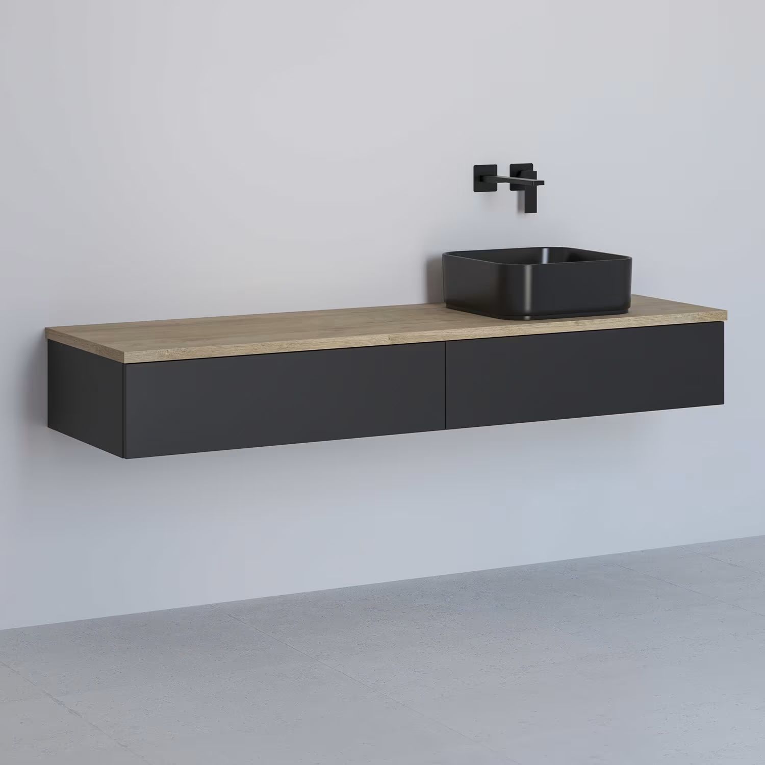 Darmowa Dostawa - Szafka z blatem 161x48.7x23.5 cm podumywalkowa wisząca czarna-dąb Kronenbach Cube KBWTKOWTL1612SMGH