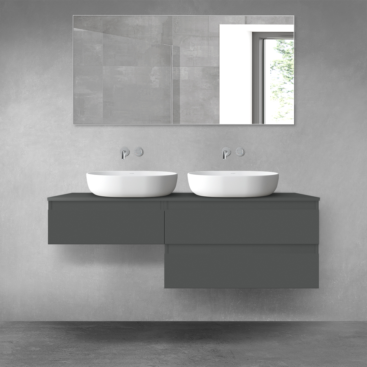 Darmowa Dostawa - Zestaw mebli łazienkowych 140x46.6x48.6 cm podumywalkowa wisząca grafitowa Oltens Vernal 68324400