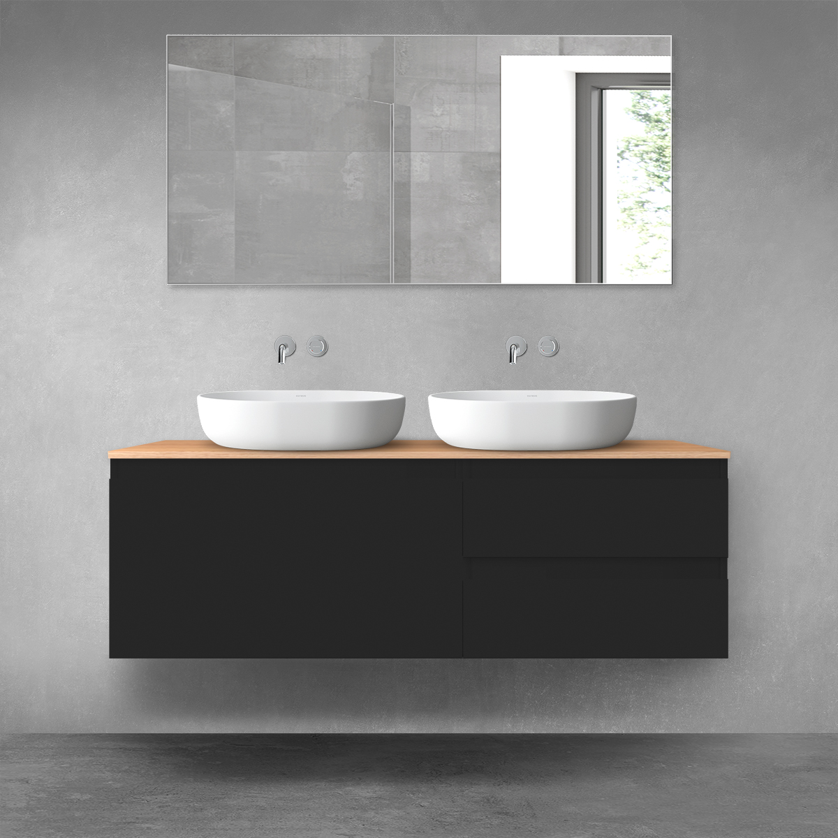 Darmowa Dostawa - Zestaw mebli łazienkowych 140x46.4x48.6 cm podumywalkowa wisząca czarna-dab Oltens Vernal 68297300