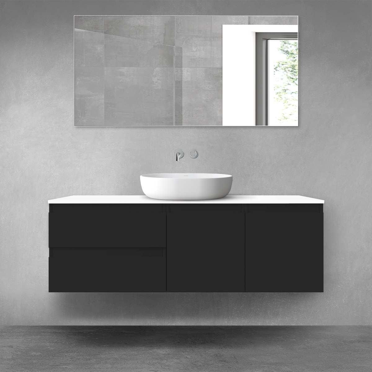 Darmowa Dostawa - Zestaw mebli łazienkowych 140x46.4x48.6 cm podumywalkowa wisząca biała-czarna Oltens Vernal 68279300