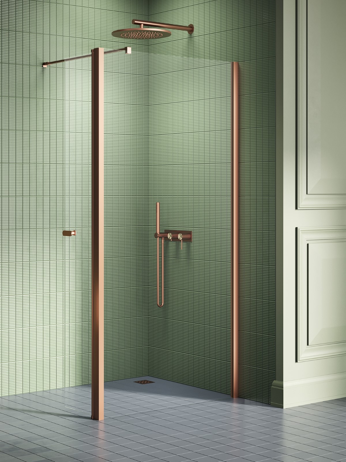 Darmowa Dostawa - Ścianka prysznicowa walk-in 60 cm miedź szczotkowany/szkło przezroczyste New Trendy New Soleo Copper Brushed K2112