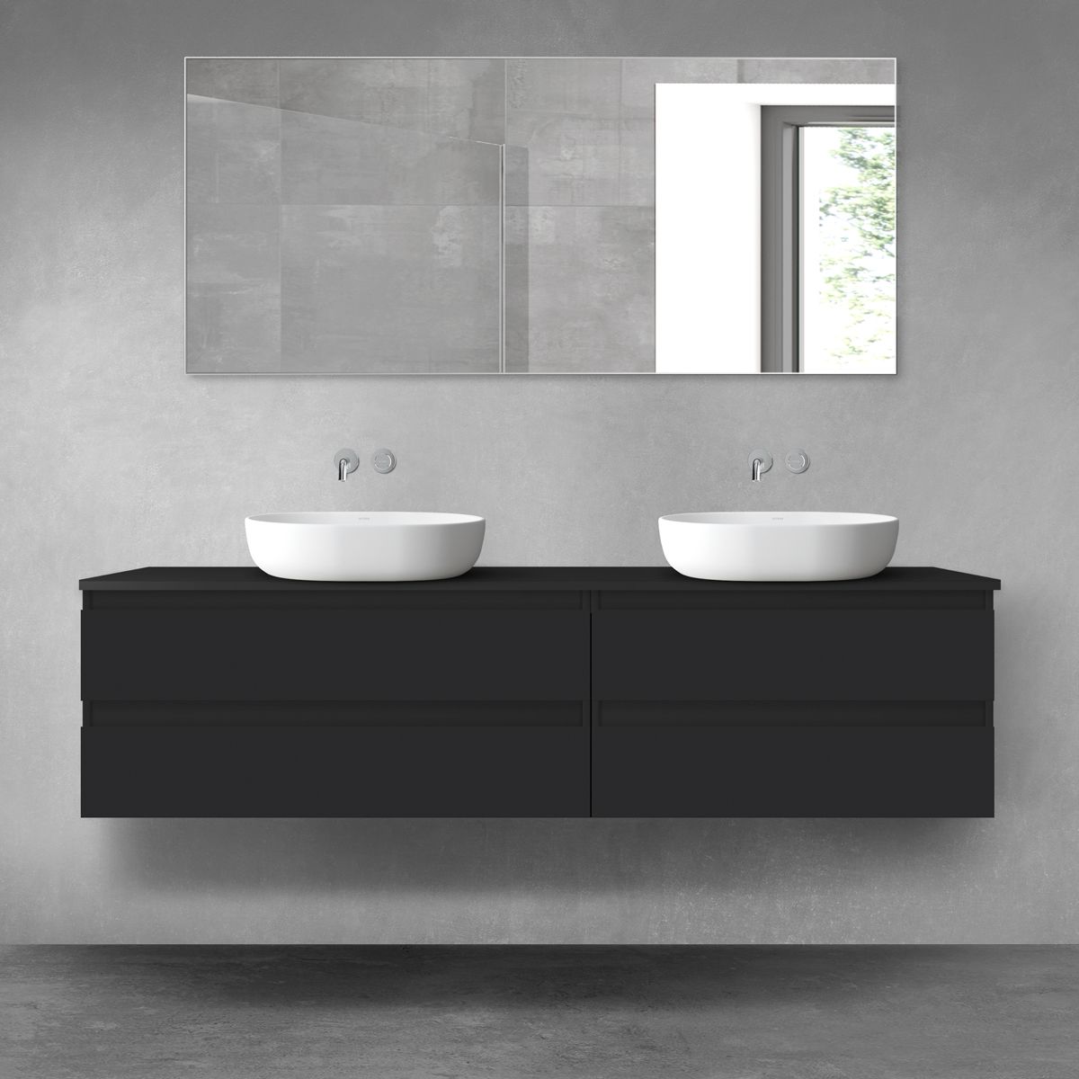 Darmowa Dostawa - Zestaw mebli łazienkowych 180x46.4x48.6 cm podumywalkowa wisząca czarna Oltens Vernal 68551300