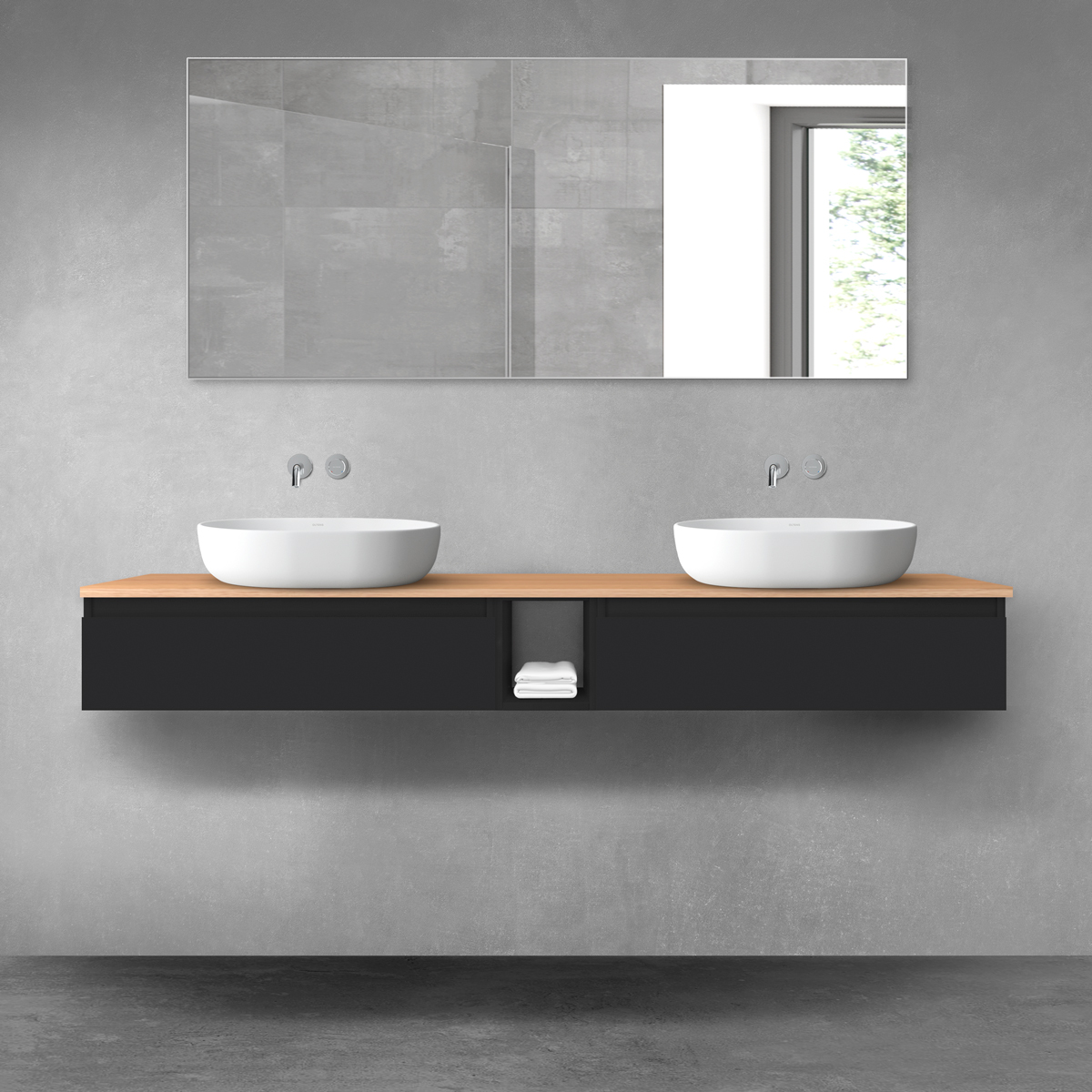 Darmowa Dostawa - Zestaw mebli łazienkowych 180x46.4x25.2 cm podumywalkowa wisząca czarna-dab Oltens Vernal 68650300